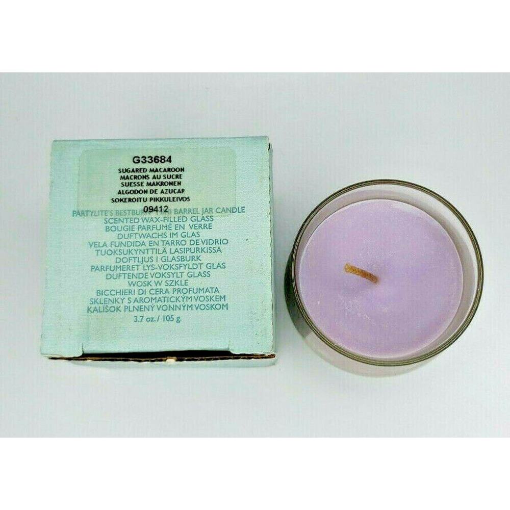 PartyLite Mini Barrel Glass Jar Candle 3.7oz Sugared Macaroon P6D/G33684 - Picture 2 of 2